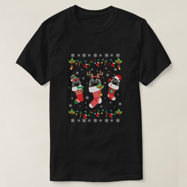 This Christmas Pajama Black Cat In Socks T-Shirt (Design Front)