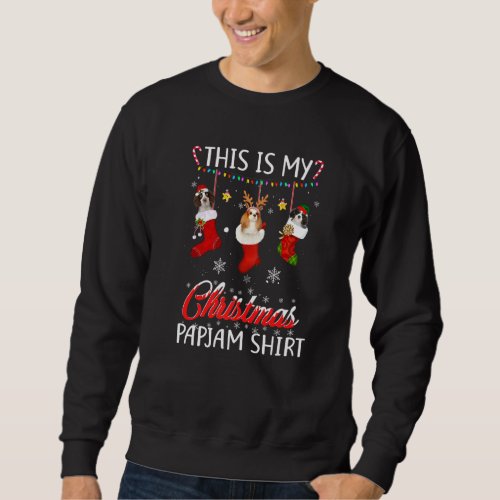 This Christmas Pajama Cavalier King In Socks  Dog Sweatshirt