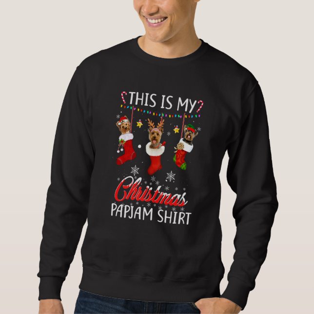 This Christmas Pajama Yorkshire In Socks  Dog Sweatshirt (Front)