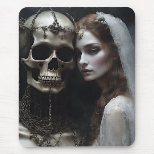 This close up demonic bride chained by rusty chain mouse pad
