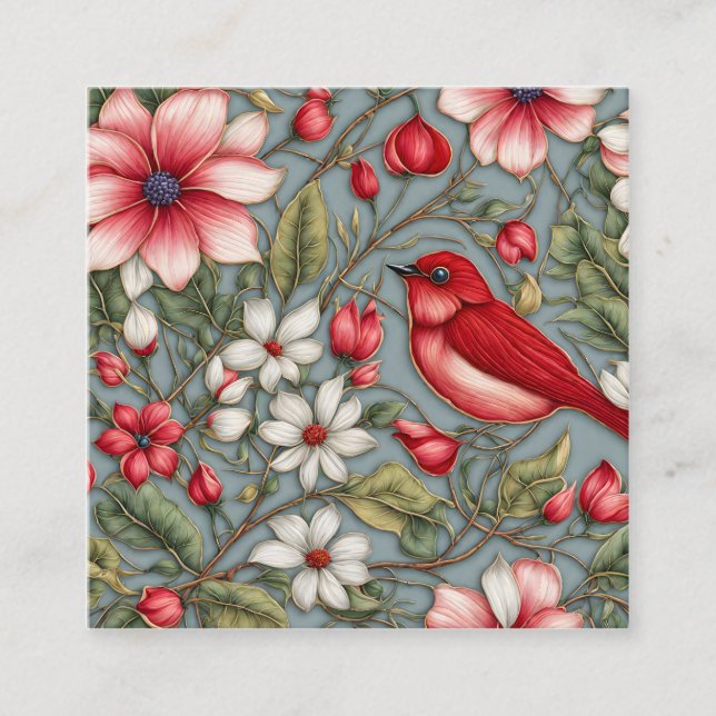 This crimson chat silk tapestry embroidery fabric  square business card (Front)