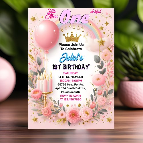 This Cute Queen Little Miss Onederful 1st Birthday Invitation