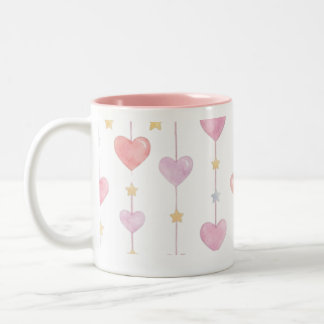 This Cute Watercolor Hanging Hearts and Stars Past Two-Tone Coffee Mug