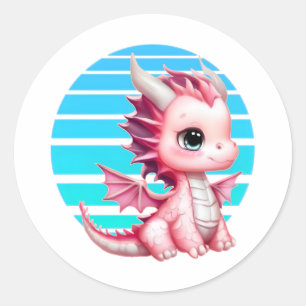 This design features a cute pink dragon with big b classic round sticker