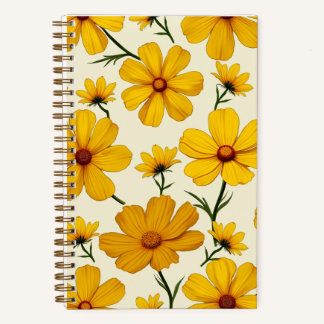 This design features an image of yellow cosmos flo notebook