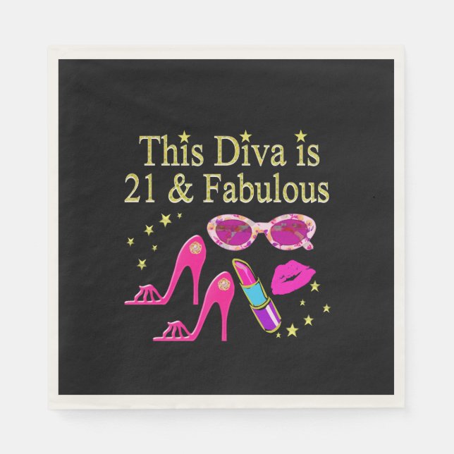 THIS DIVA IS 21 AND FABULOUS DESIGN PAPER NAPKINS (Front)
