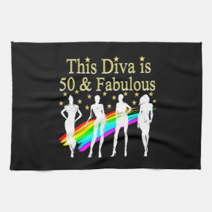 THIS DIVA IS 50 AND FABULOUS 50TH BIRTHDAY KITCHEN TOWEL