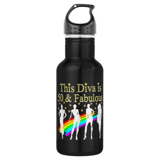 THIS DIVA IS 50 AND FABULOUS 50TH BIRTHDAY WATER BOTTLE (Front)