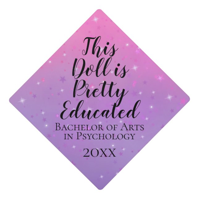 This Doll is Pretty Educated Pink and Purple Graduation Cap Topper (Front)