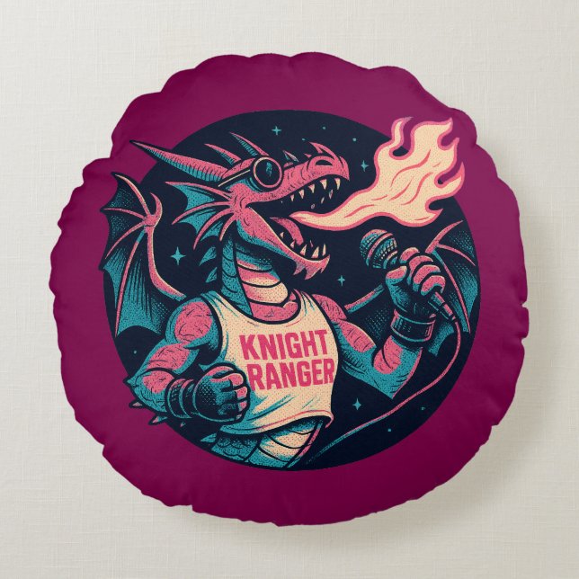 This Dragon Spits Fire Round Pillow (Front)