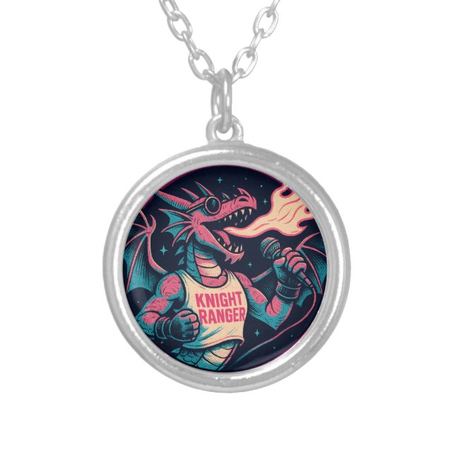 This Dragon Spits Fire Silver Plated Necklace (Front)