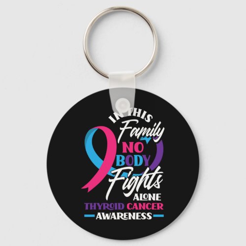 This Family Nobody Fights Alone Support Thyroid Ca Keychain