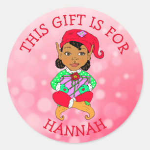 This Gift is For, Girl Elf with Gift Classic Round Sticker