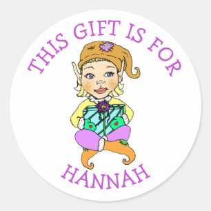 This Gift is For, Girl Elf with Gift Classic Round Sticker