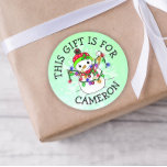 This Gift is For Name Tag Cute Snowman Christmas<br><div class="desc">Sweet hand drawn snowman with Christmas Lights cartoon with snowflake personalized gift tag for Christmas gifts.</div>