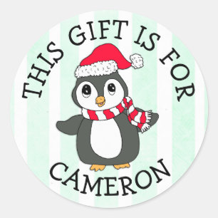 This Gift is For Name Tag Penguin Christmas