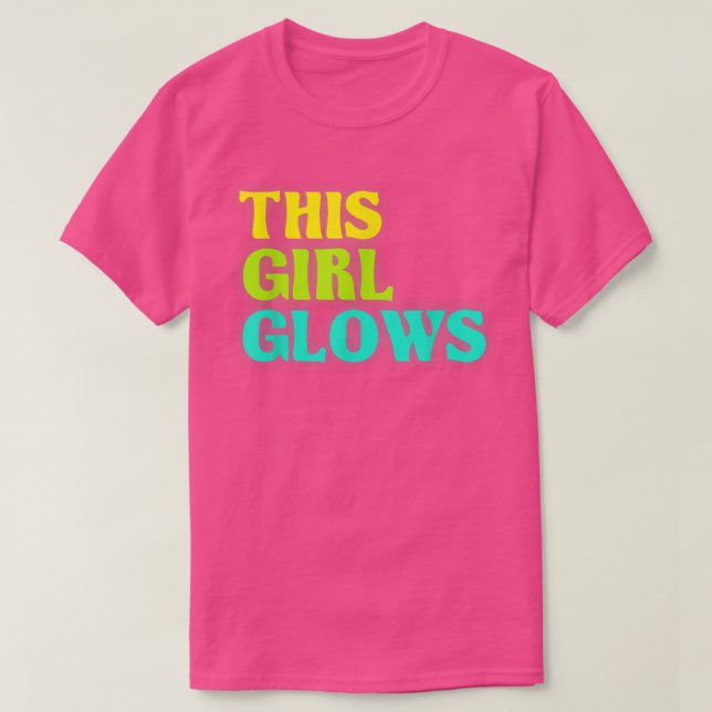 This Girl Glows  80's Retro Neon Party T-Shirt Cop (Design Front)