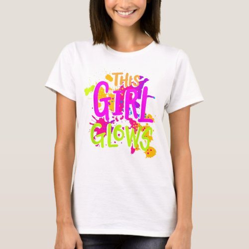 This Girl Glows Costume 80s Glow Halloween Party T_Shirt