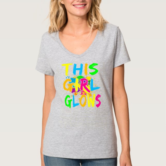 This Girl Glows Retro 80's Party  T-Shirt (Front)