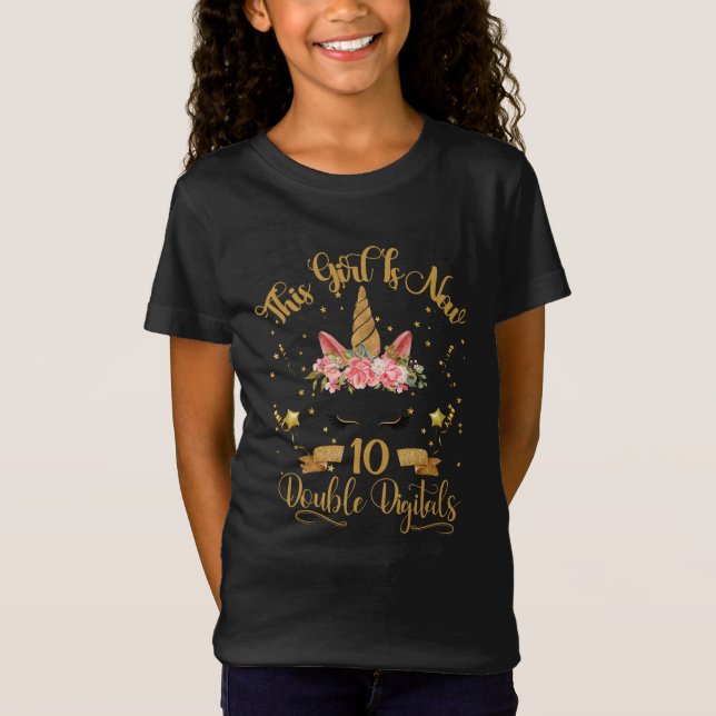 This Girl Is Now 10 double digits-Gold Unicorn T-Shirt (Front)