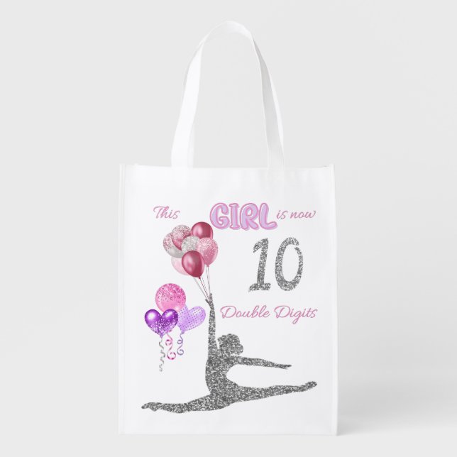 This Girl Is Now 10 Double Digits Gymnastics    Grocery Bag (Front)