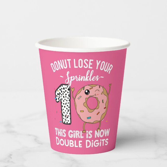 This Girl is Now Double Digits 10th Birthday Donut Paper Cups (Front)