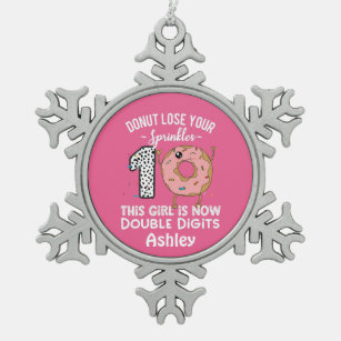 This Girl is Now Double Digits 10th Birthday Snowflake Pewter Christmas Ornament