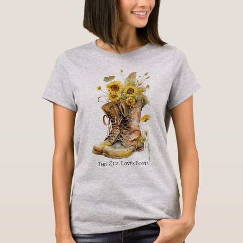 This Girl Loves Boots Sunflowers  Boots Womens T_Shirt