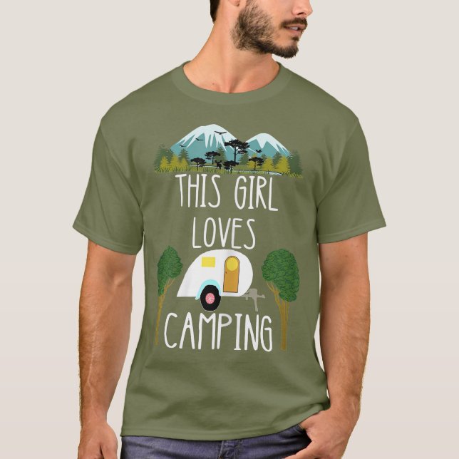 This Girl Loves Camping RV Teardrop Trailer T-Shirt (Front)
