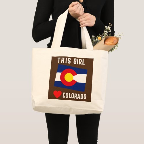 This Girl Loves Colorado Map Denver Flag Souvenir Large Tote Bag