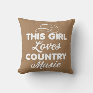 This Girl Loves Country Music Western Hat Throw Pillow