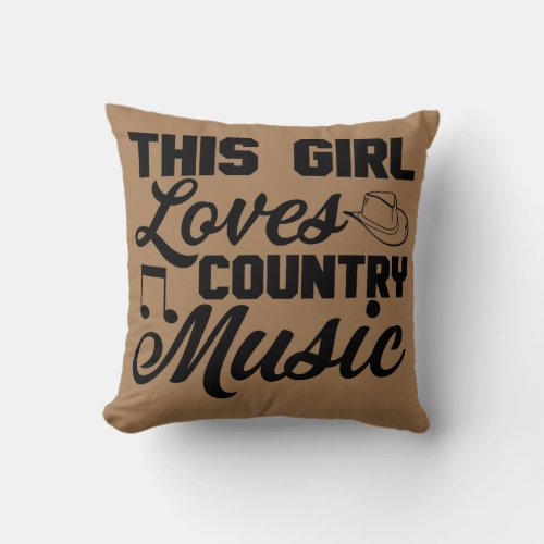 This Girl Loves Country Music Western Hat Throw Pillow