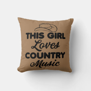 This Girl Loves Country Music Western Hat Throw Pillow