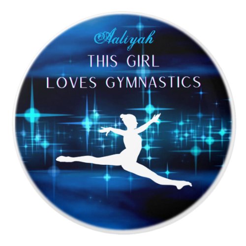 This Girl Loves Gymnastics Black Blue White  Ceramic Knob