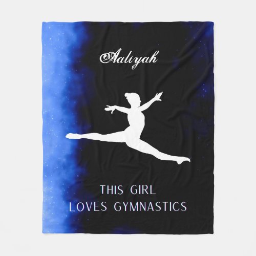 This Girl Loves Gymnastics Black Blue White Fleece Blanket