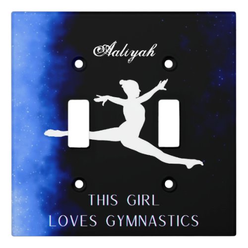 This Girl Loves Gymnastics Black Blue White  Light Switch Cover