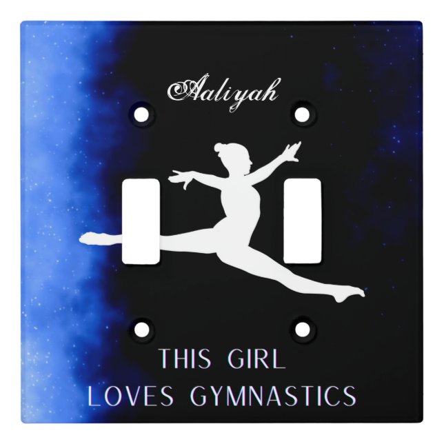This Girl Loves Gymnastics Black, Blue, White  Light Switch Cover (Front)