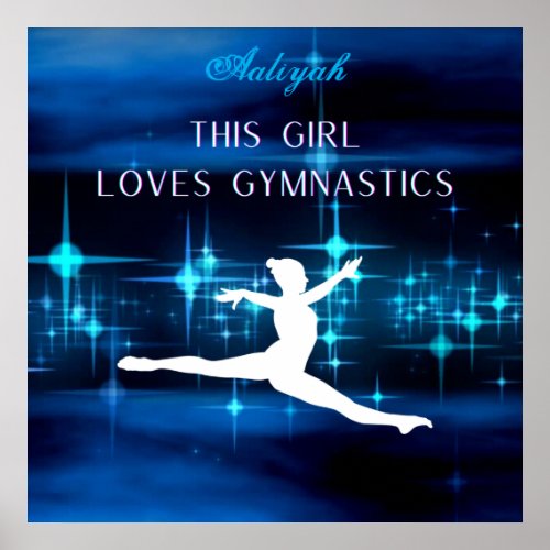 This Girl Loves Gymnastics Black Blue White   Poster