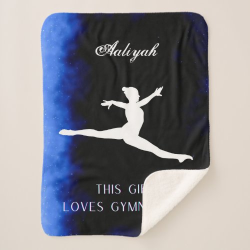 This Girl Loves Gymnastics Black Blue White   Sherpa Blanket