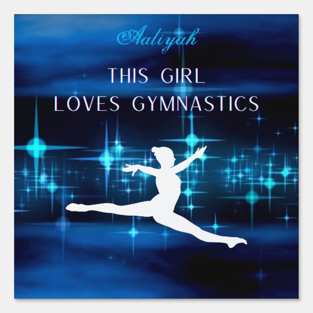 This Girl Loves Gymnastics Black, Blue, White     Sign (Front)