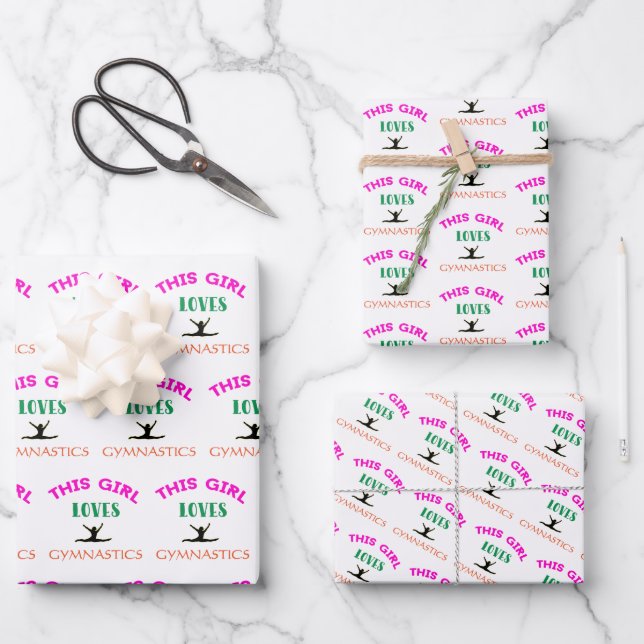 This Girl Loves Gymnastics Gymnast Quote Wrapping Paper Sheets (Front)