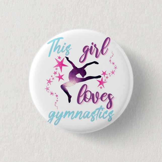 This Girl Loves Gymnastics Stars Leap Button (Front)
