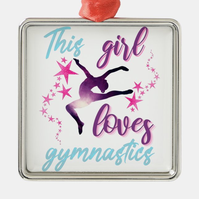 This Girl Loves Gymnastics Stars Leap Metal Ornament (Front)