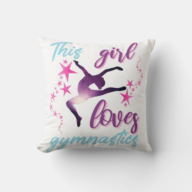 This Girl Loves Gymnastics Stars Leap Throw Pillow (Front)