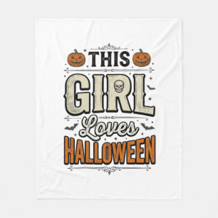 This Girl Loves Halloween Vintage Shirt Design_1 Fleece Blanket