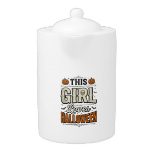 This Girl Loves Halloween Vintage Shirt Design_1 Teapot