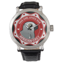 This Girl Loves Her African Grey Men's Vintage Black Leather Strap Watch