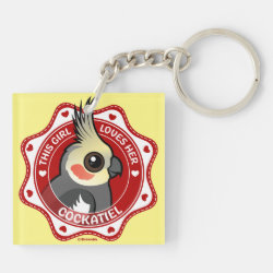This Girl Loves Her Cockatiel Square Keychain (double-sided)