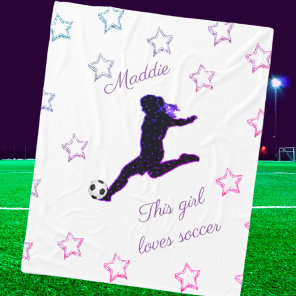 This Girl Loves Soccer Stars & Sparkles Fleece Blanket
