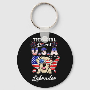 This Girl Loves USA and Dog 4th of July Labrador Keychain